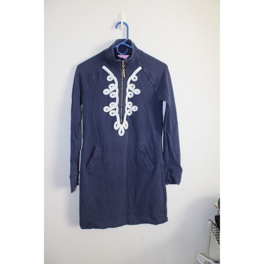 Lilly Pulitzer Skipper Popover Dress navy blue white accent size xsmall